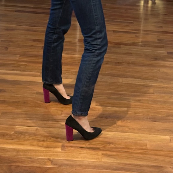 Zara Suede Colourblock Black Pumps with Purple Heel - Picture 4 of 7